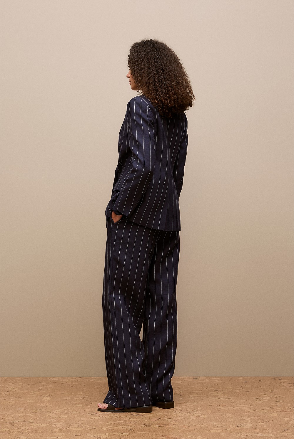 Linen Pinstripe Double Breasted Blazer