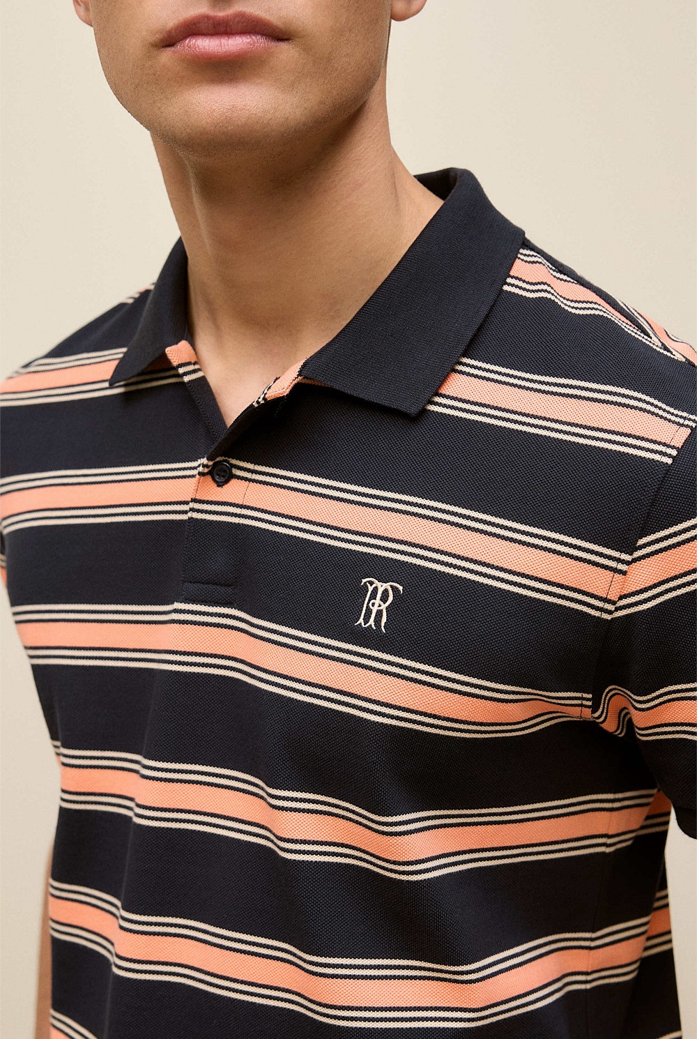 Textured Stripe Monogram Polo