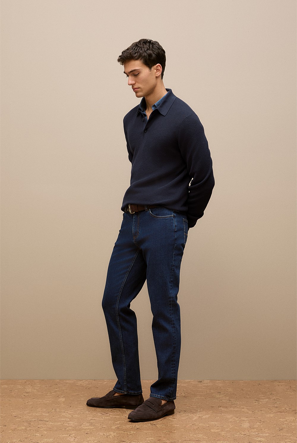 Textured Long Sleeve Knit Polo
