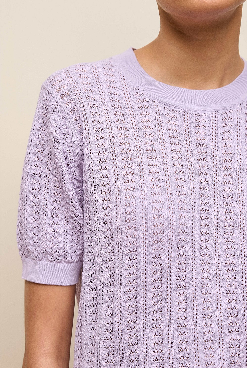 Mercerised Cotton Pointelle Knit T-shirt