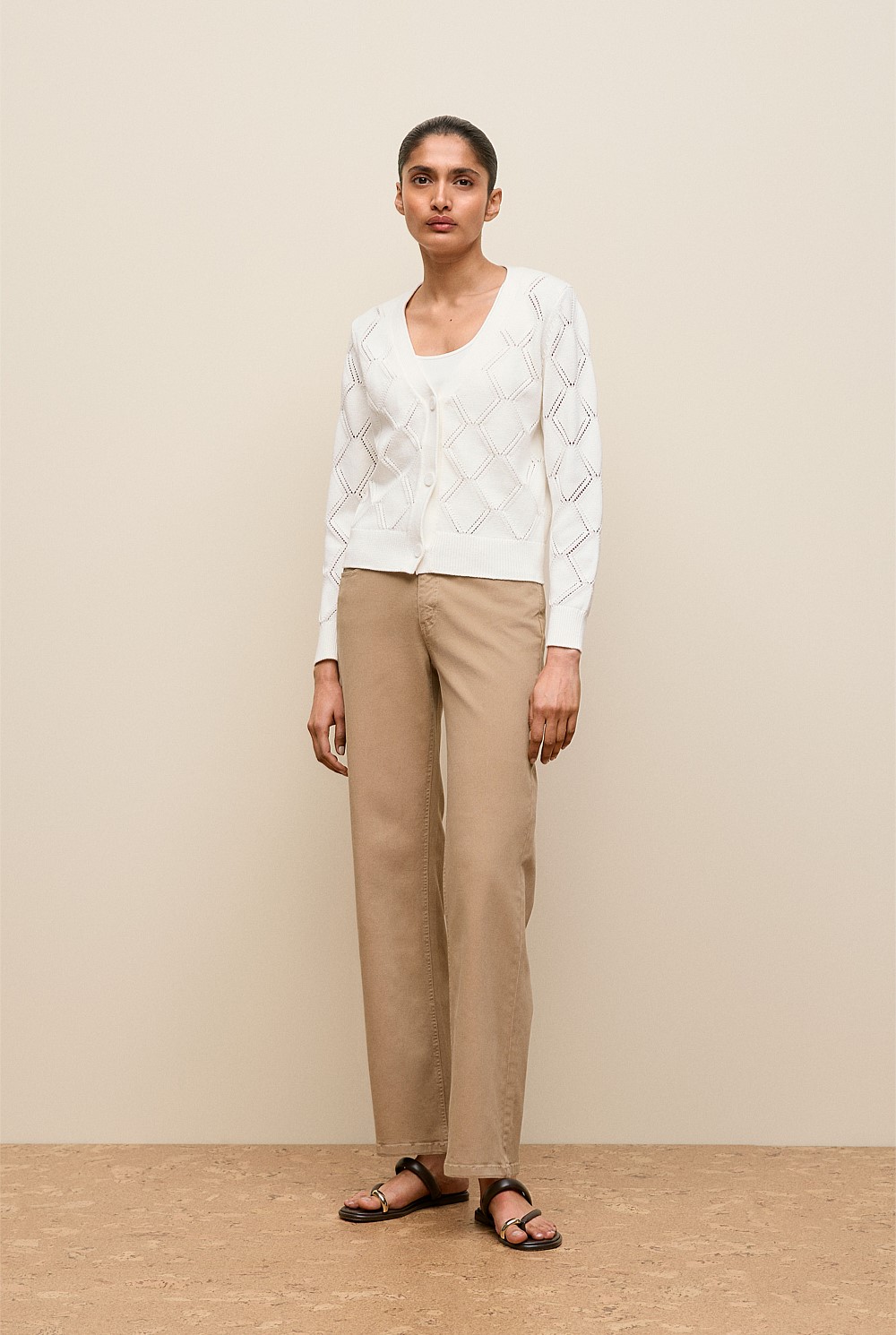 Diamond Pointelle V Neck Cardigan