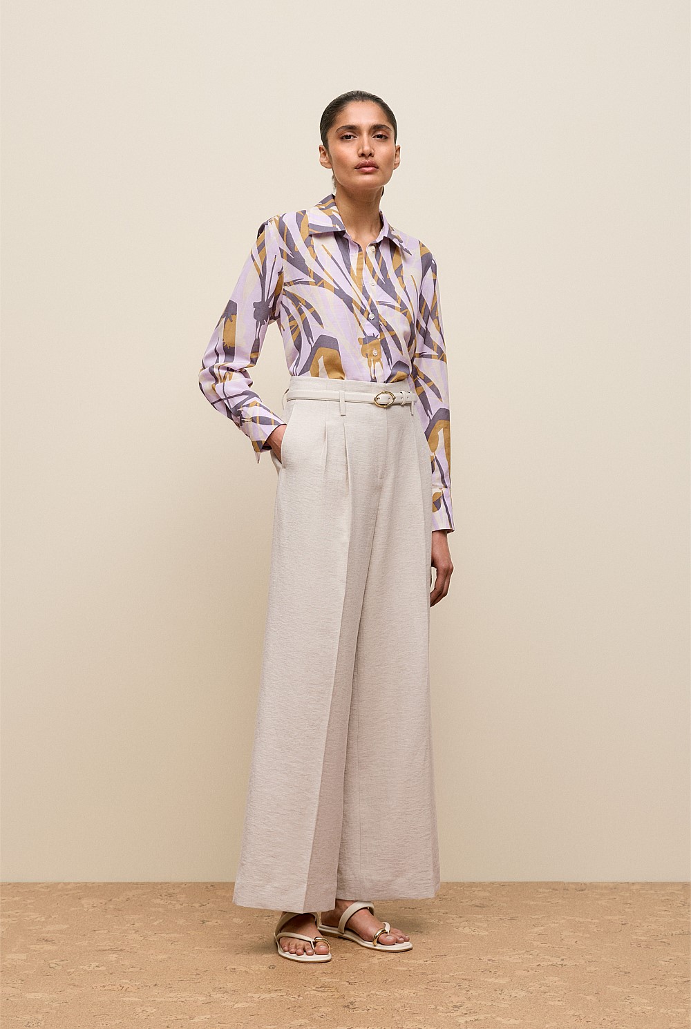 Linen Blend Double Pleat Pant