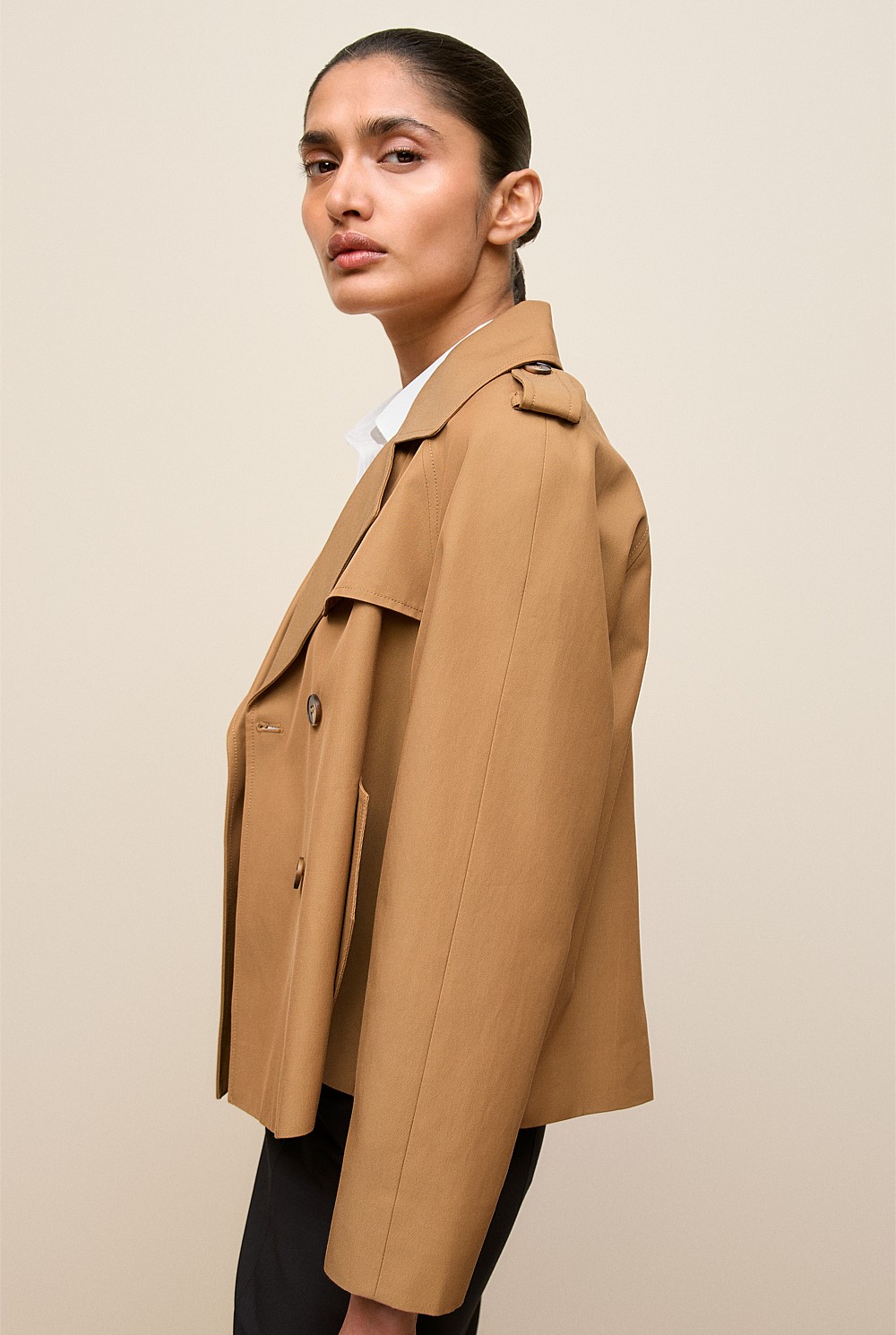 Cotton Twill Cropped Swing Trench
