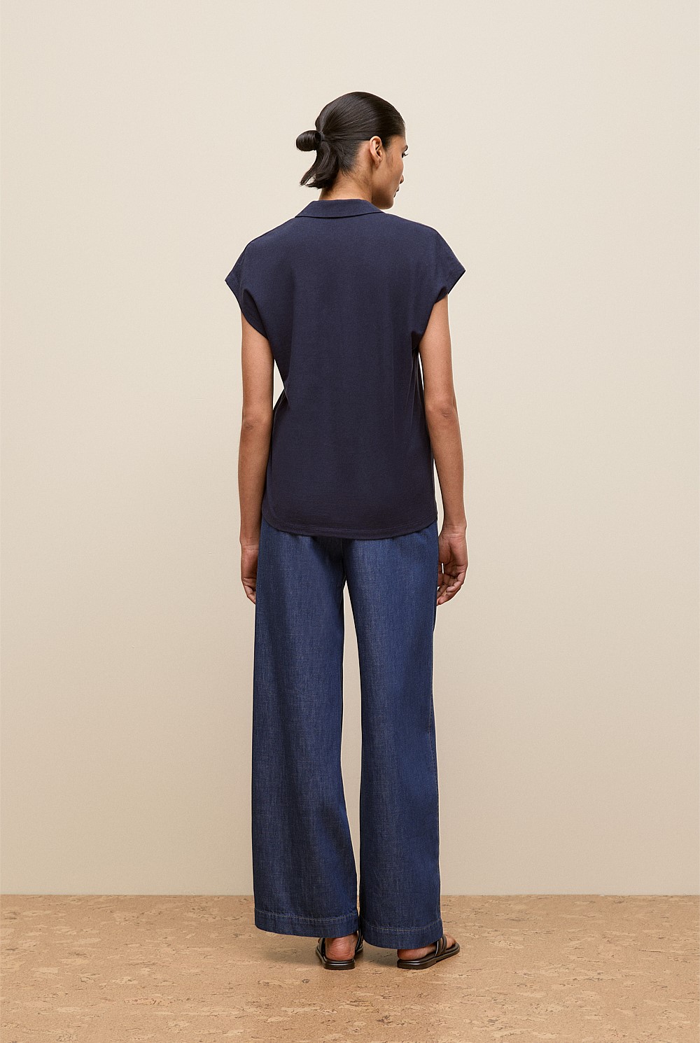 Linen Cotton Relaxed Cap Sleeve Polo