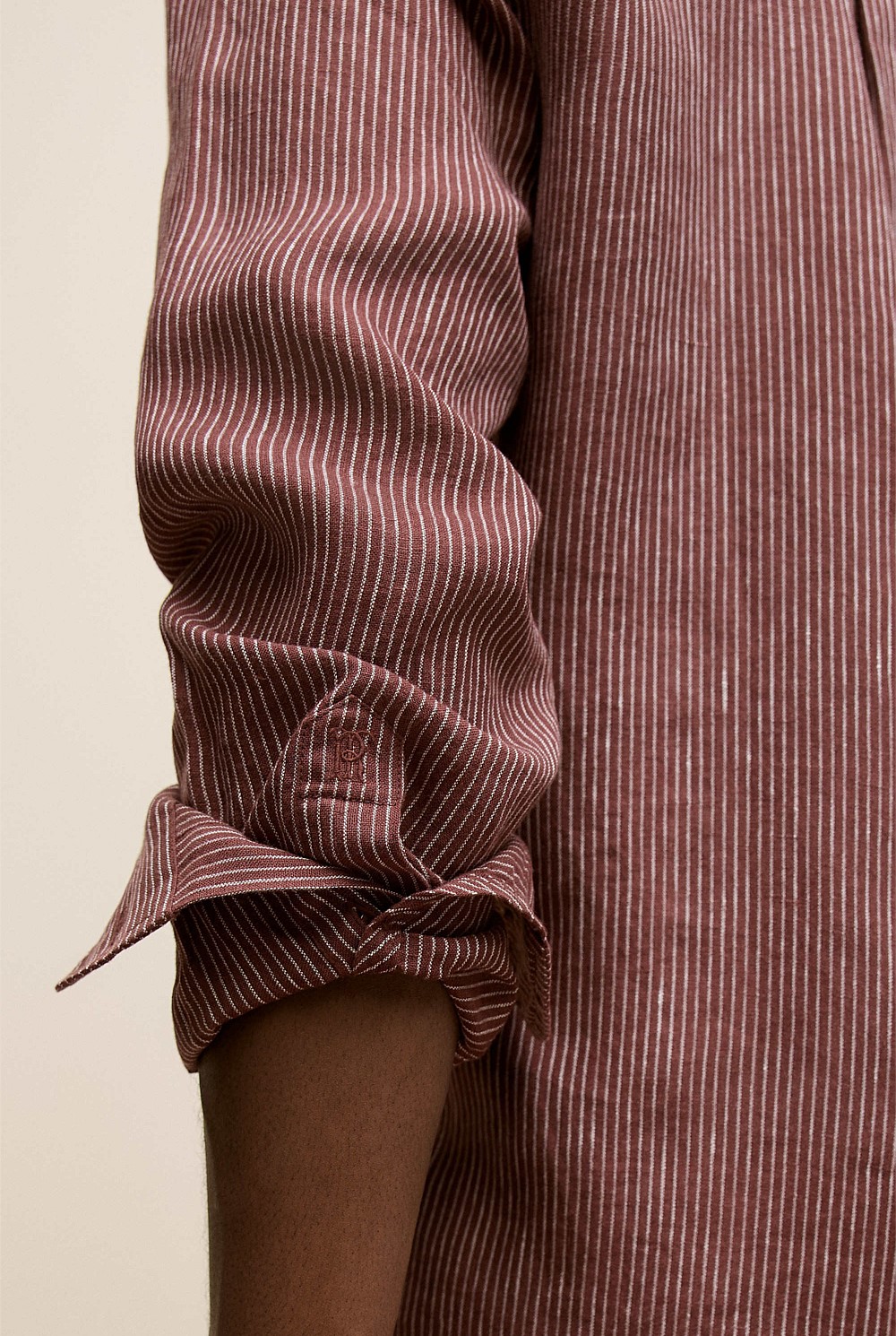 Regular Fit Fine Stripe Linen Long Sleeve Shirt