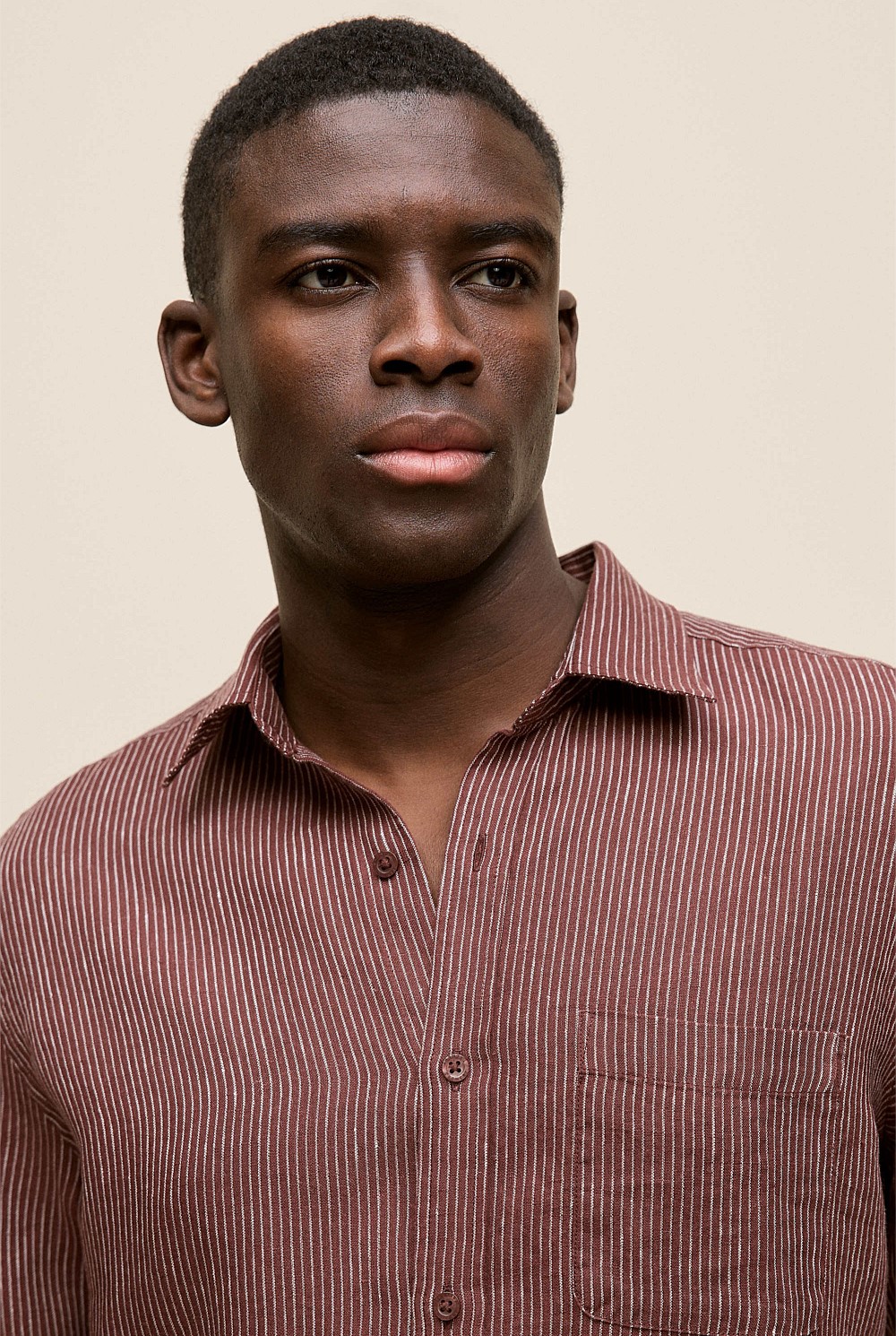 Regular Fit Fine Stripe Linen Long Sleeve Shirt