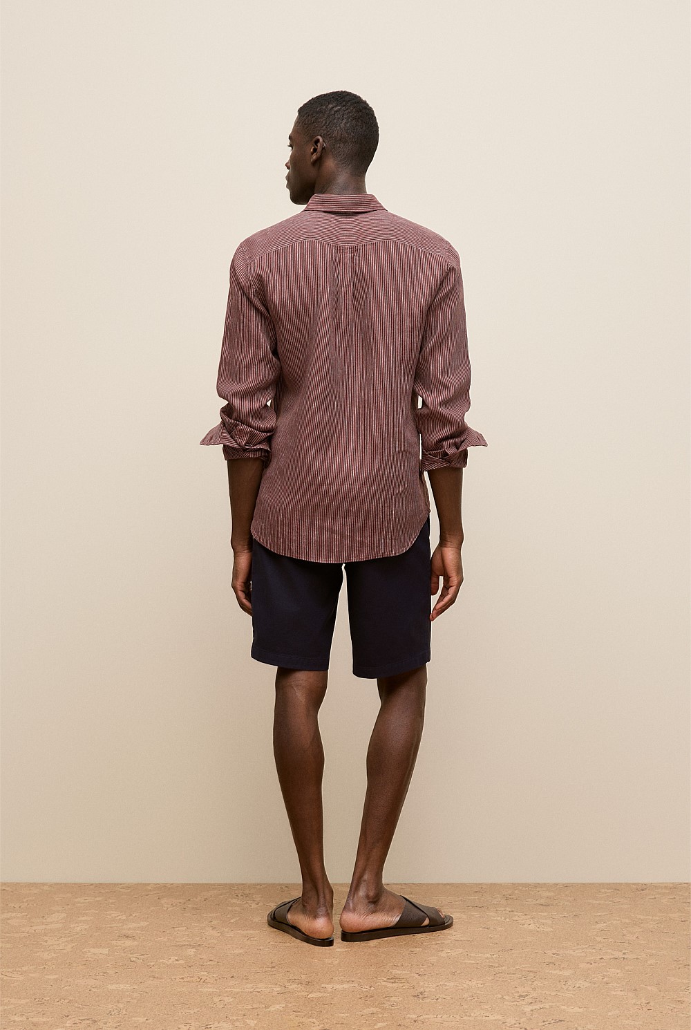 Regular Fit Fine Stripe Linen Long Sleeve Shirt