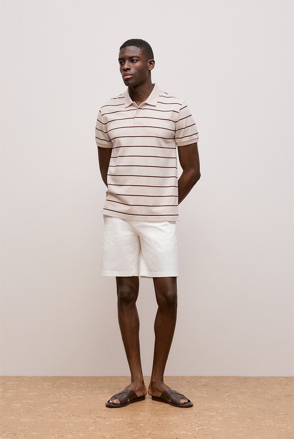 Pique Fine Stripe Monogram Polo
