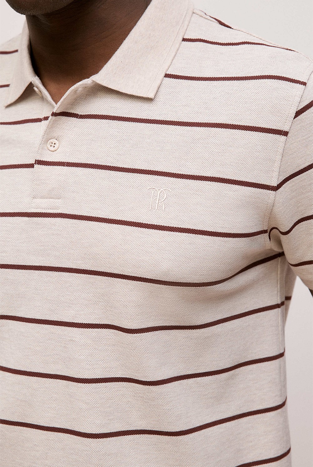 Pique Fine Stripe Monogram Polo