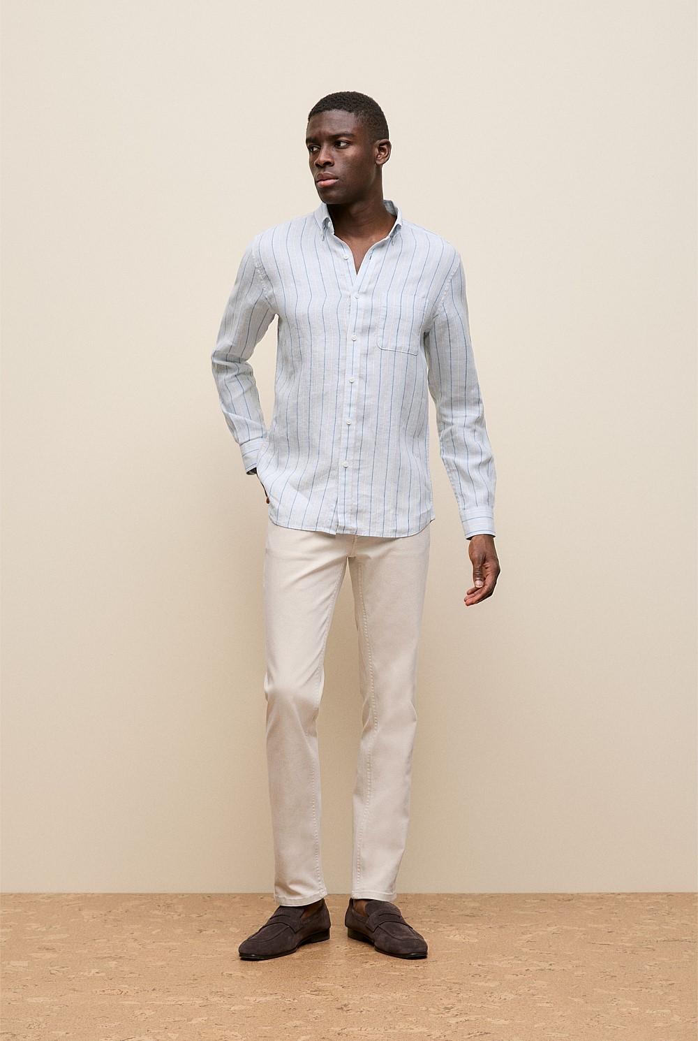 Regular Fit Candy Stripe Linen Long Sleeve Shirt