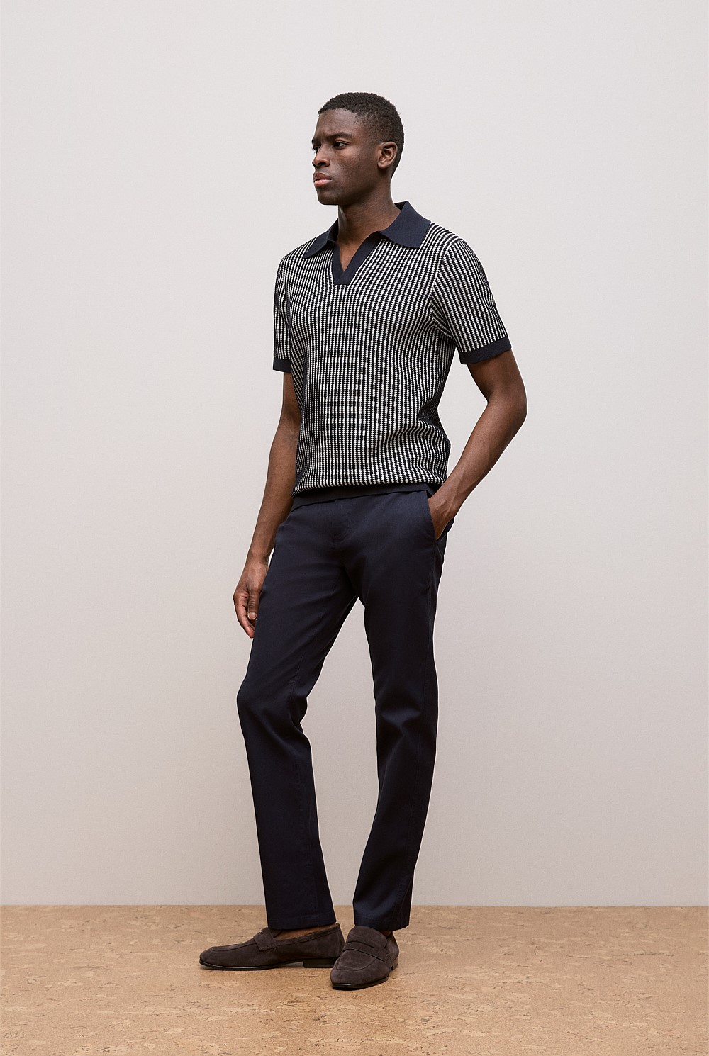 Texture Knit Collared Short Sleeve Polo