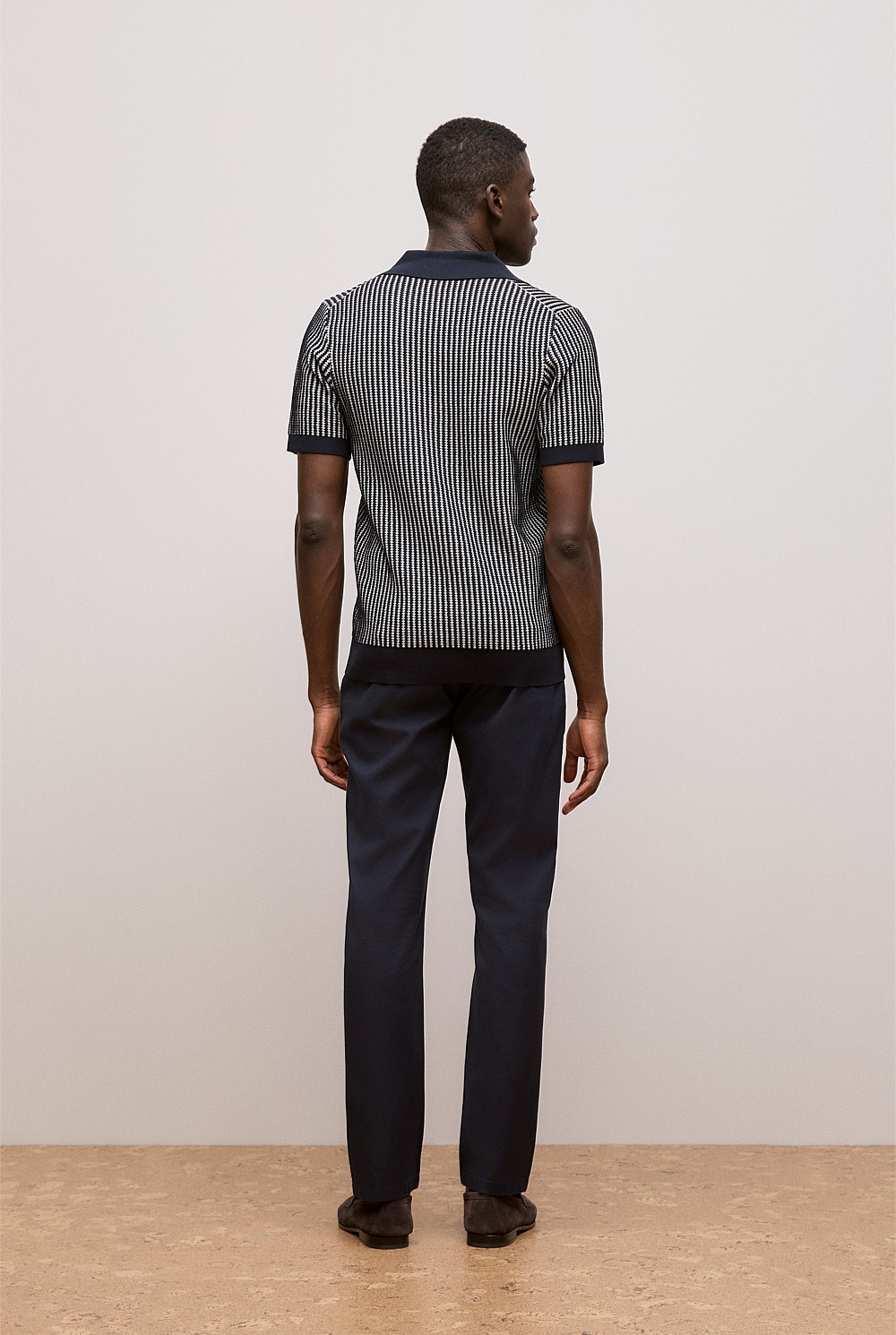 Texture Knit Collared Short Sleeve Polo