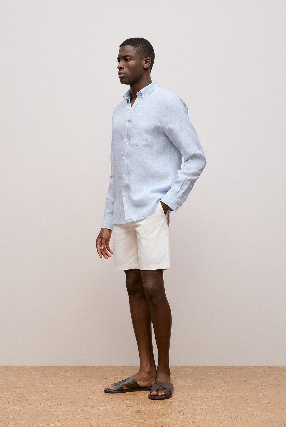 Regular Fit Glen Check Linen Long Sleeve Shirt