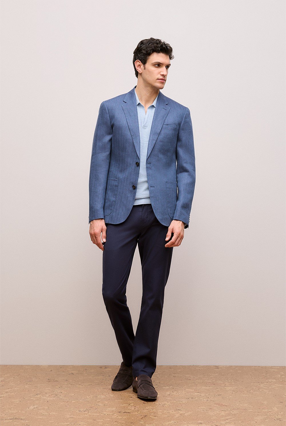 Regular Fit Linen Herringbone Blazer