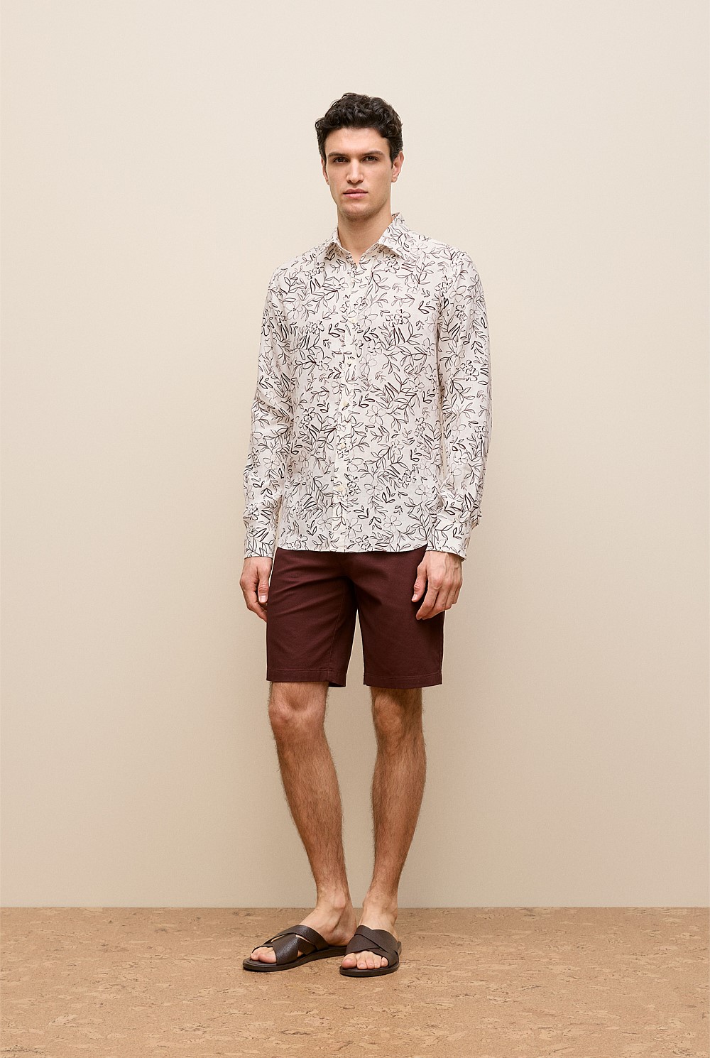 Regular Fit Floral Linen Long Sleeve Shirt