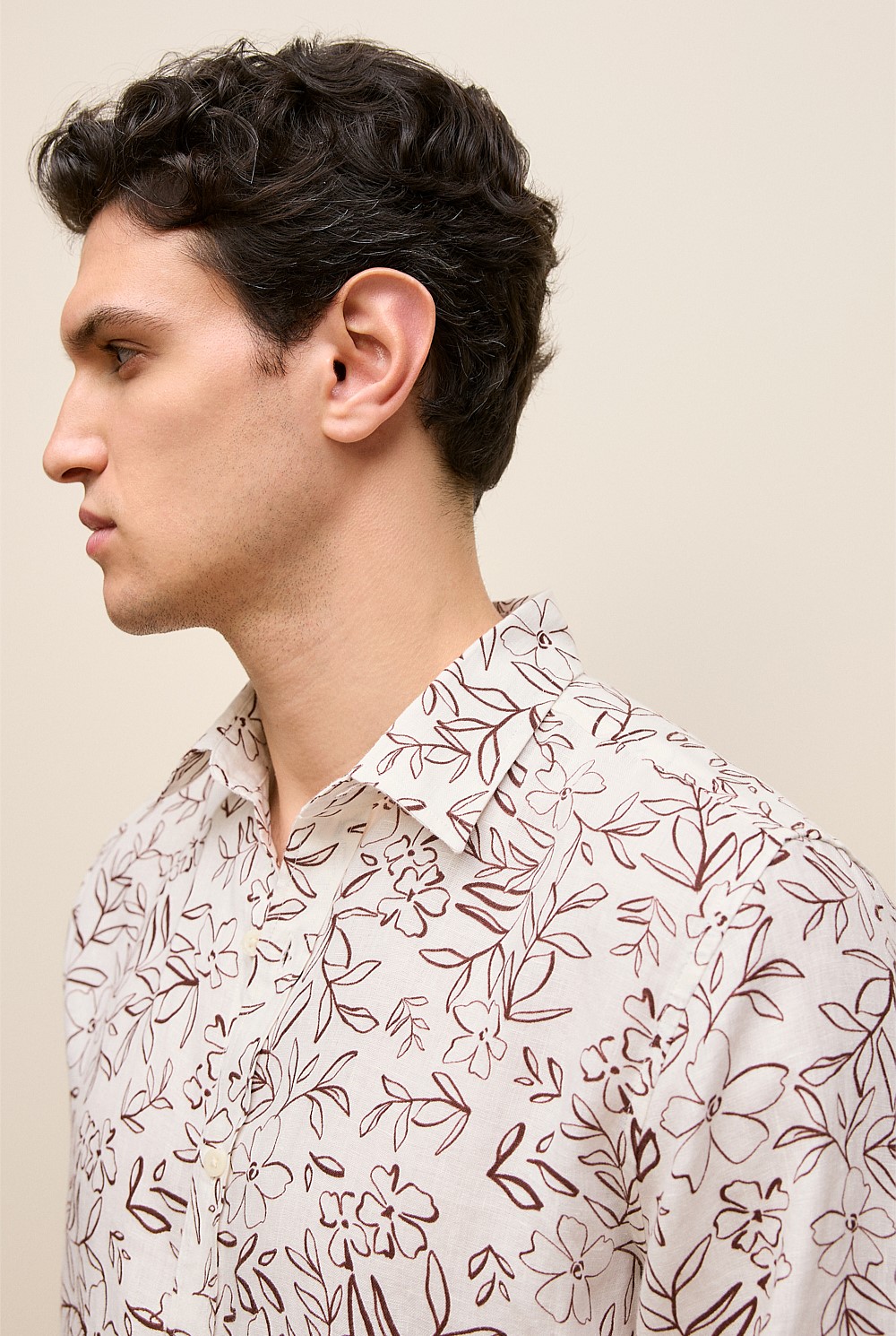 Regular Fit Floral Linen Long Sleeve Shirt