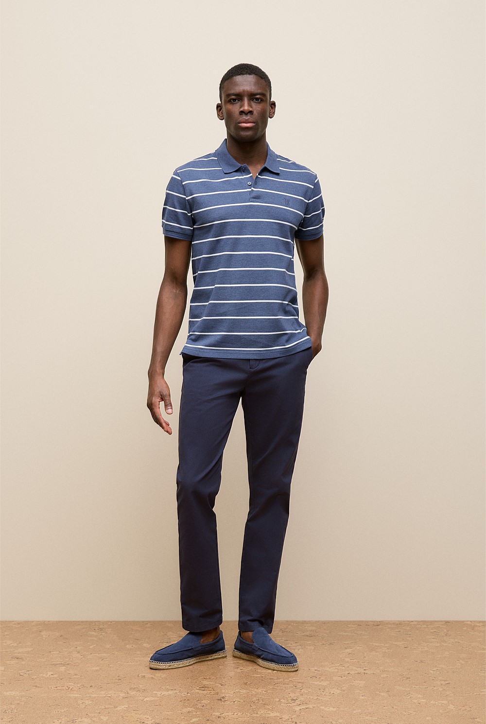 Pique Fine Stripe Monogram Polo