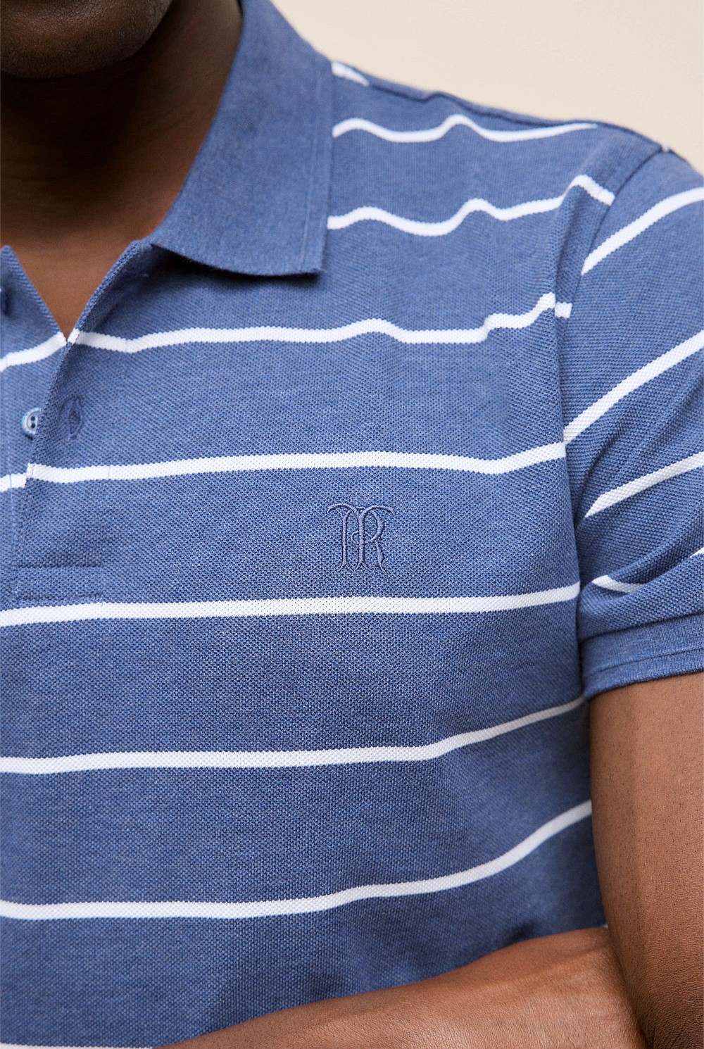 Pique Fine Stripe Monogram Polo