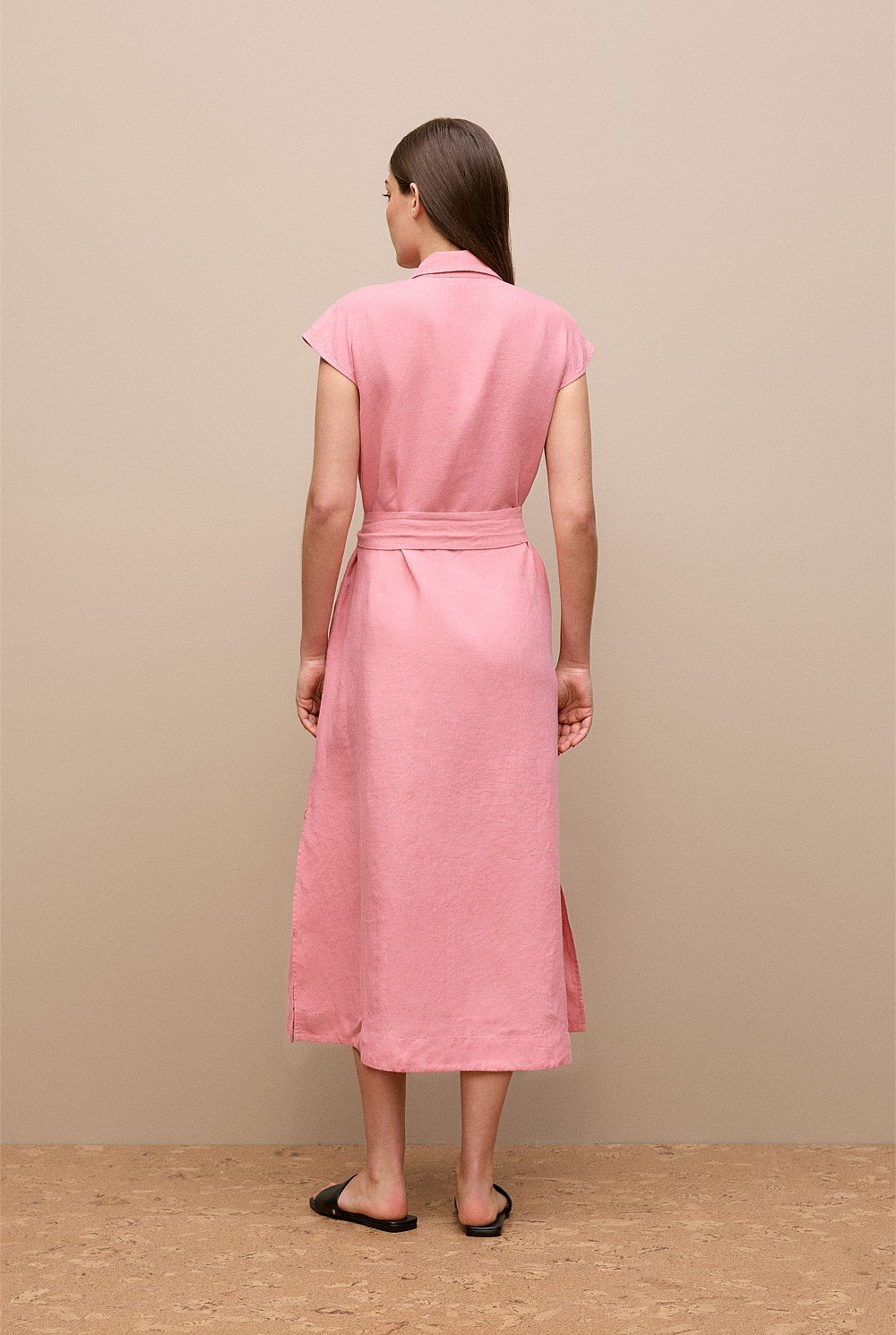 Linen Cap Sleeve Shirt Dress