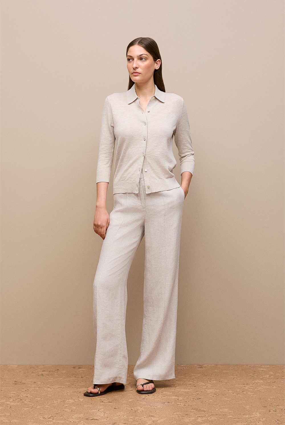 Linen Cotton Collared Cardigan