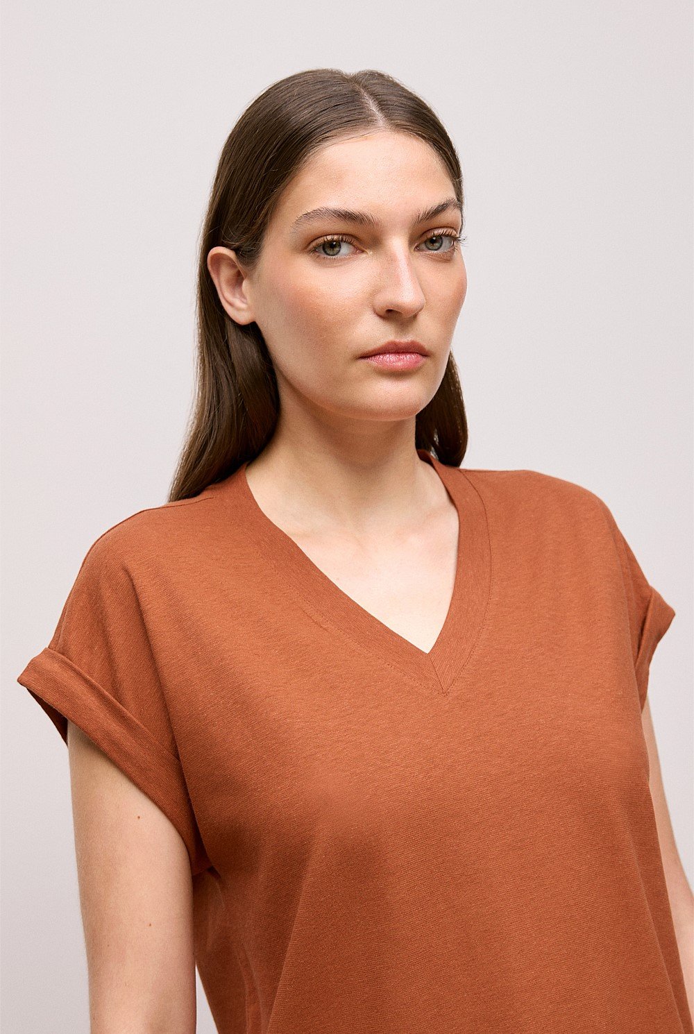 Linen Cotton V Neck T-shirt