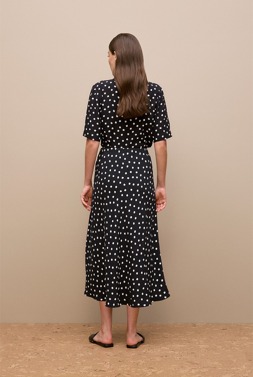 Spot Crepe Bias Cut Skirt