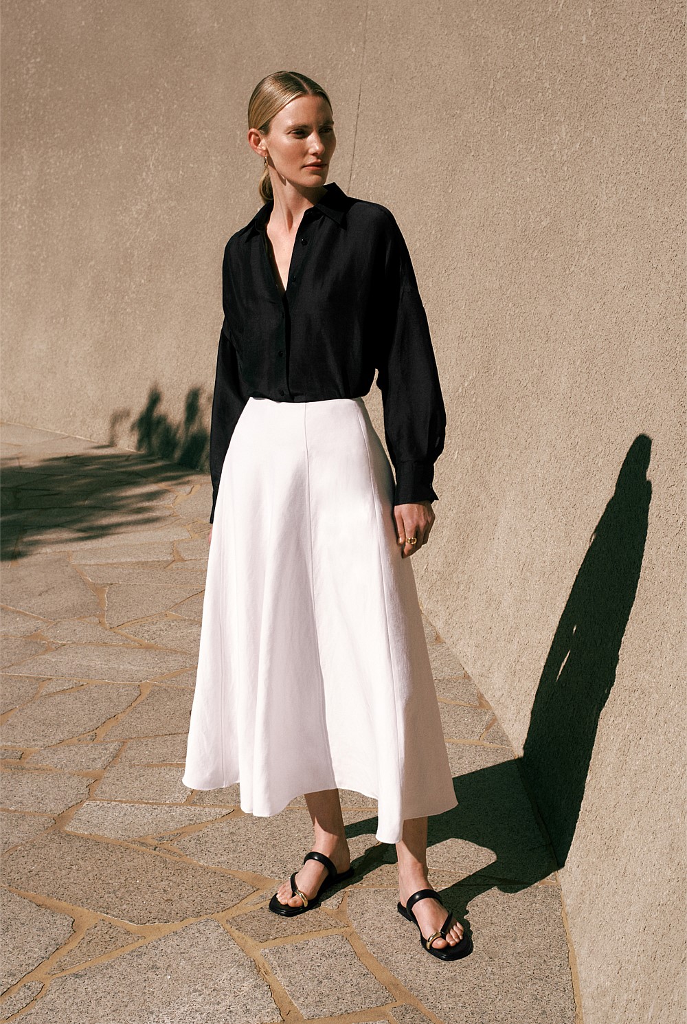 Textured Flare Midi Skirt