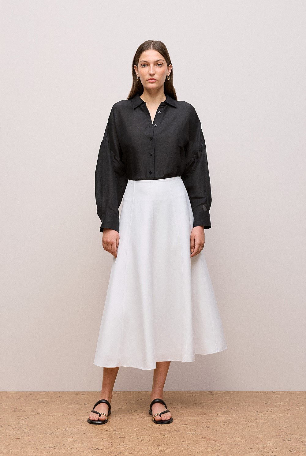 Textured Flare Midi Skirt