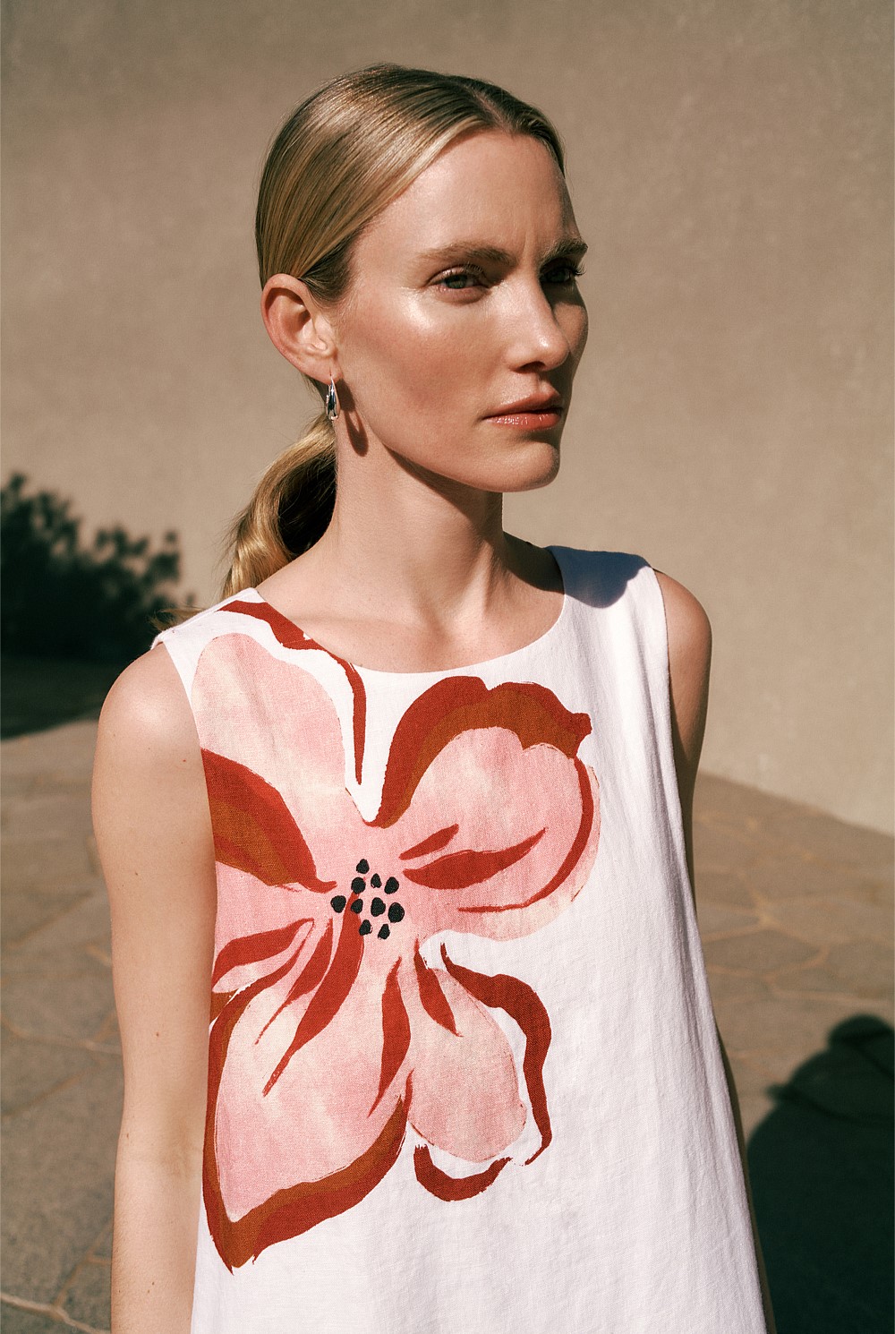 Peony Linen Sleeveless Column Dress