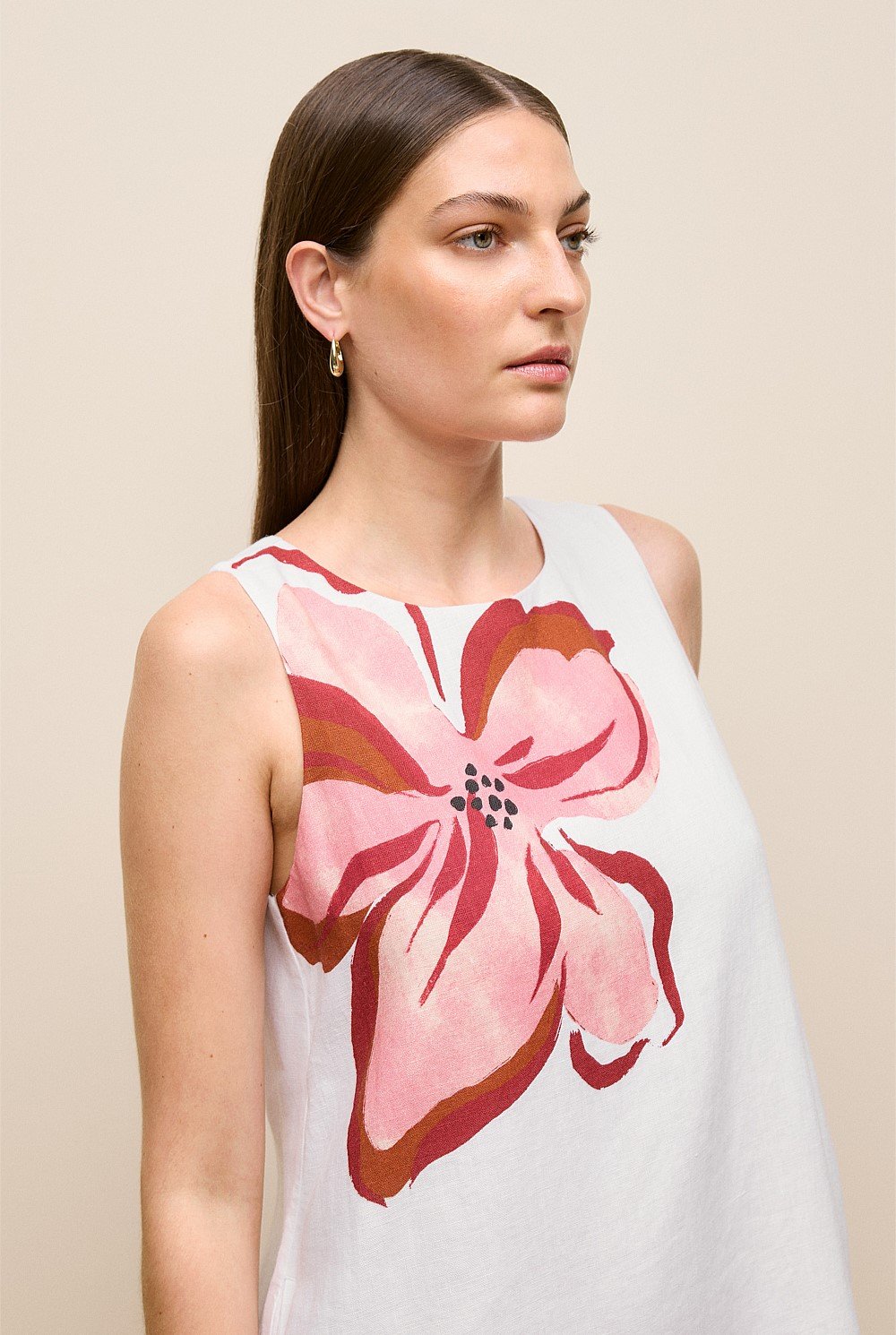 Peony Linen Sleeveless Column Dress