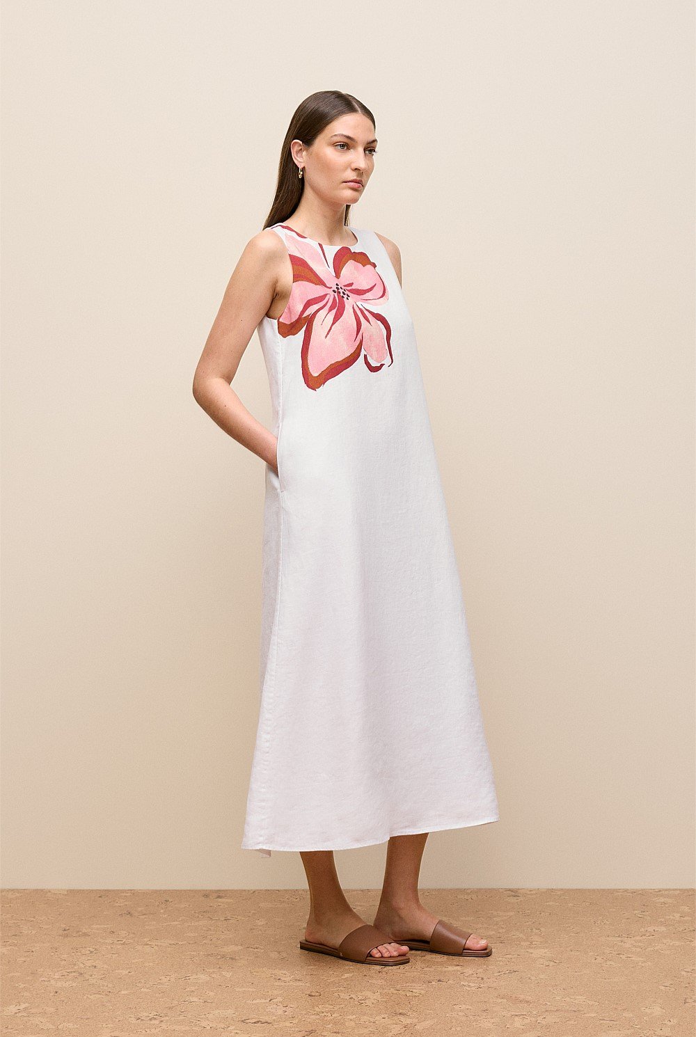 Peony Linen Sleeveless Column Dress