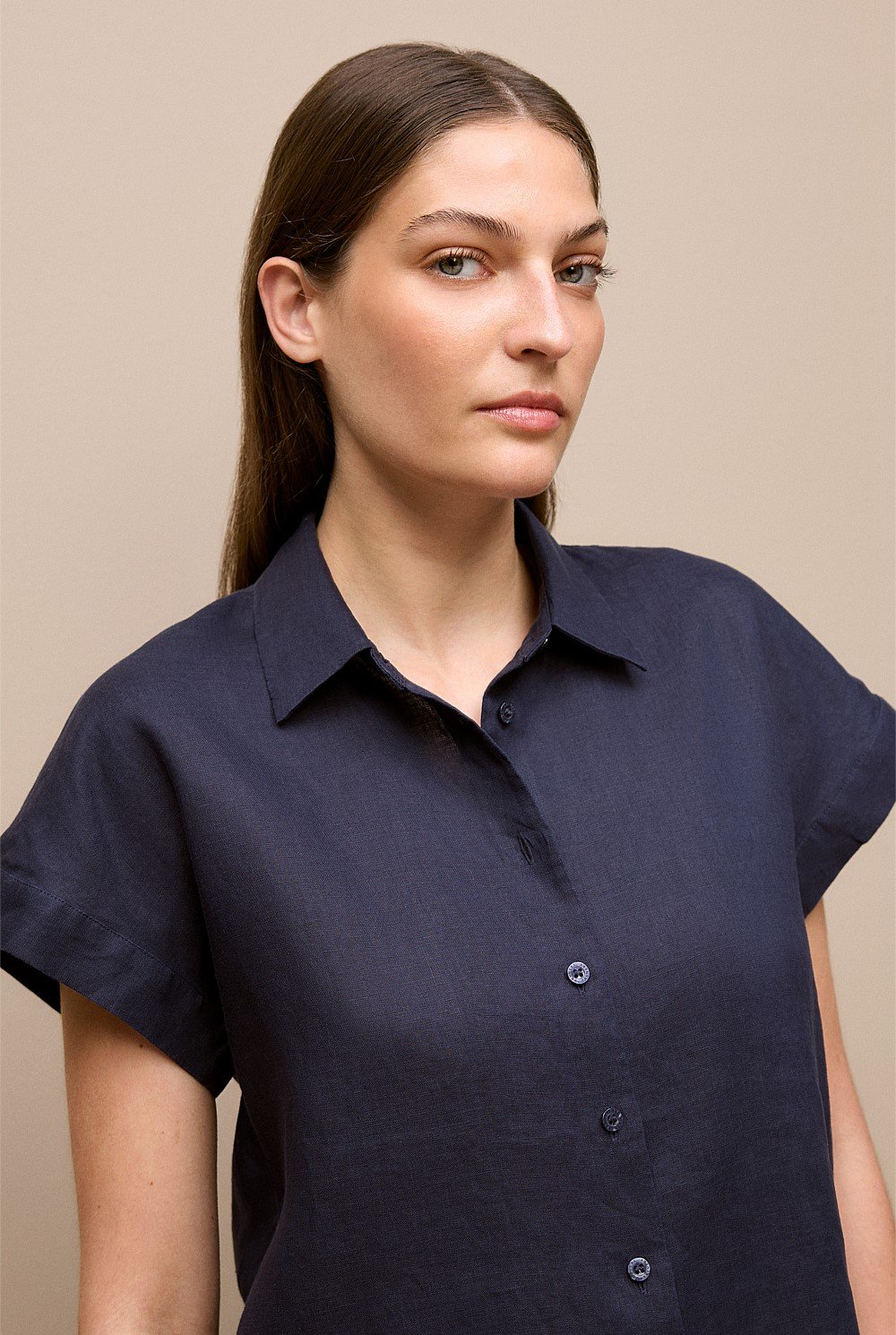 Linen Cap Sleeve Shirt