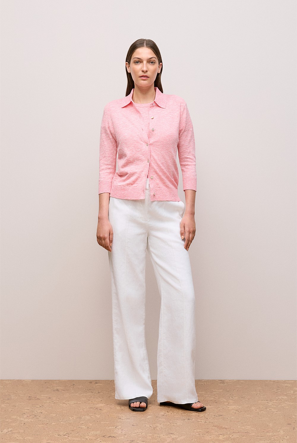 Linen Cotton Mouline Collared Cardigan