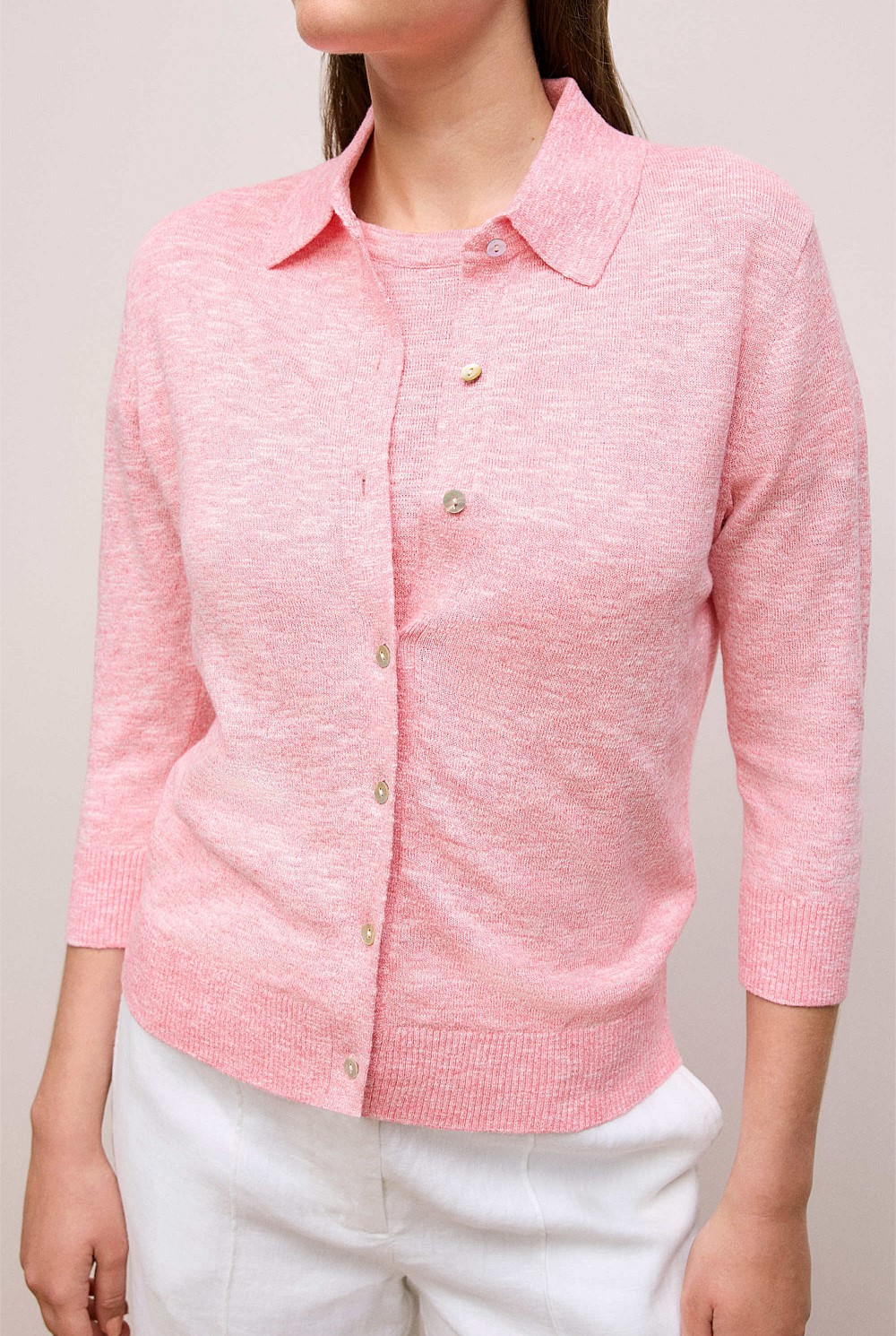 Linen Cotton Mouline Collared Cardigan