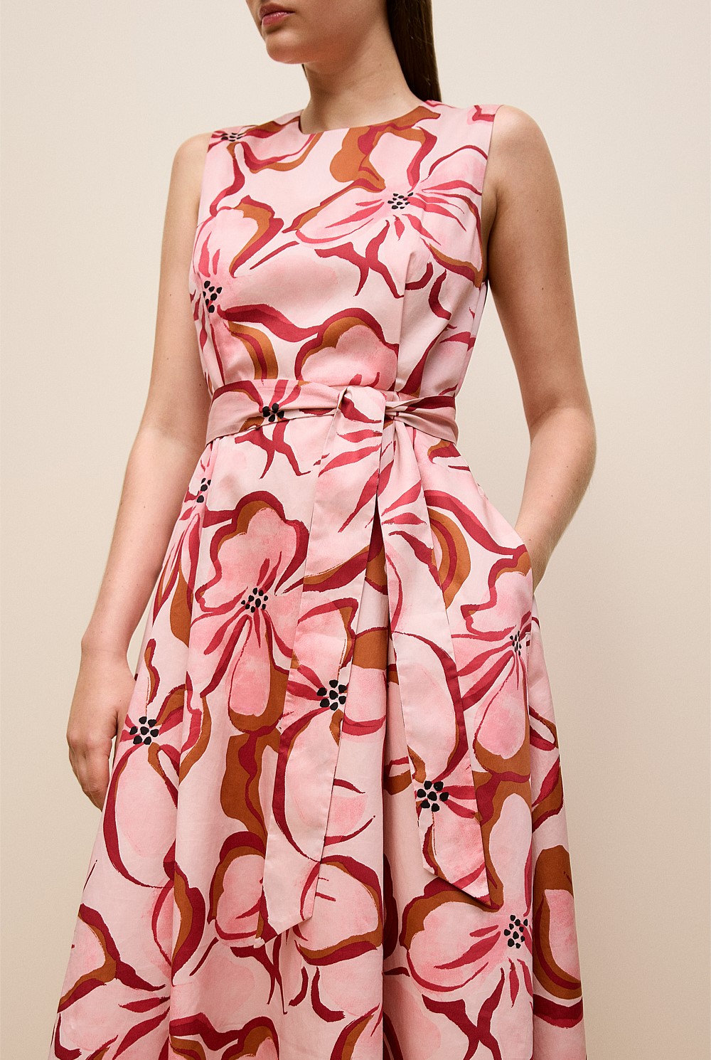 Peony Sateen Sleeveless Dress