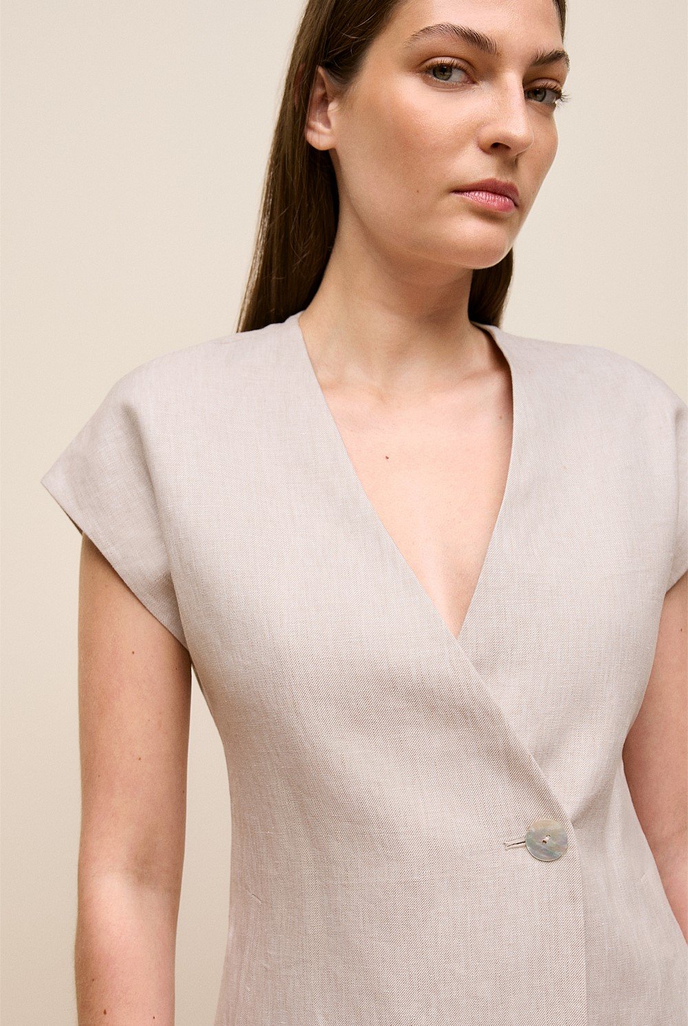 Yarn Dyed Linen Cap Sleeve Vest