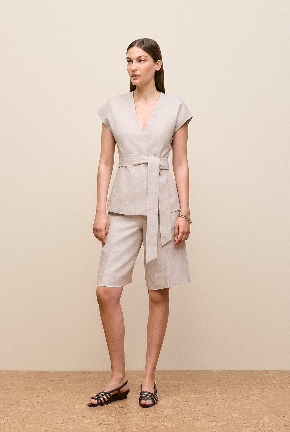 Yarn Dyed Linen Cap Sleeve Vest