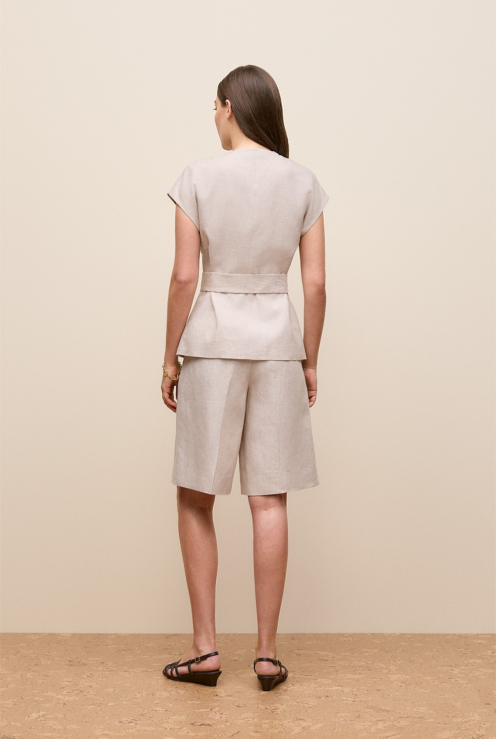 Yarn Dyed Linen Cap Sleeve Vest