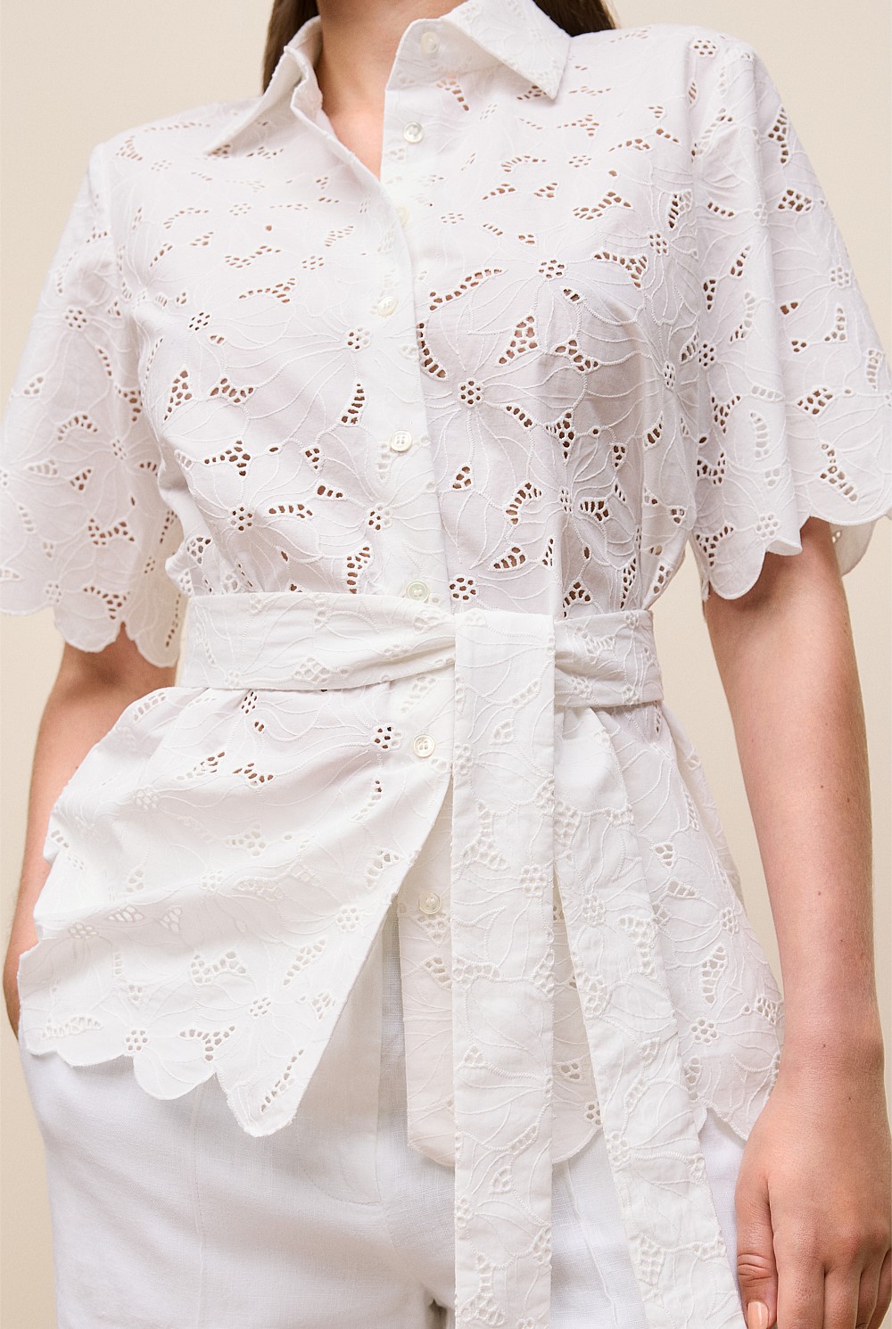 Peony Cutwork Belted Shirt
