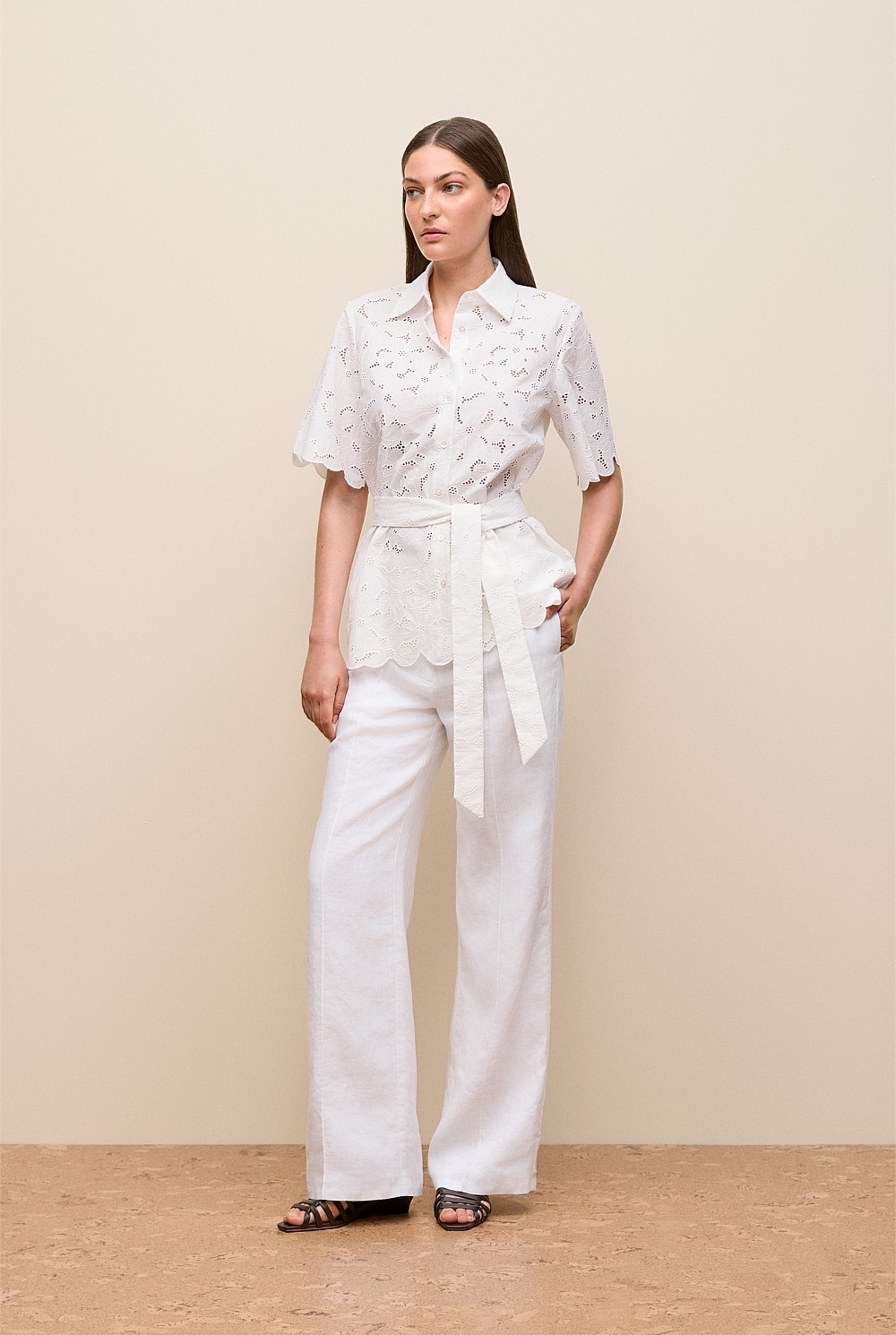 Peony Cutwork Belted Shirt