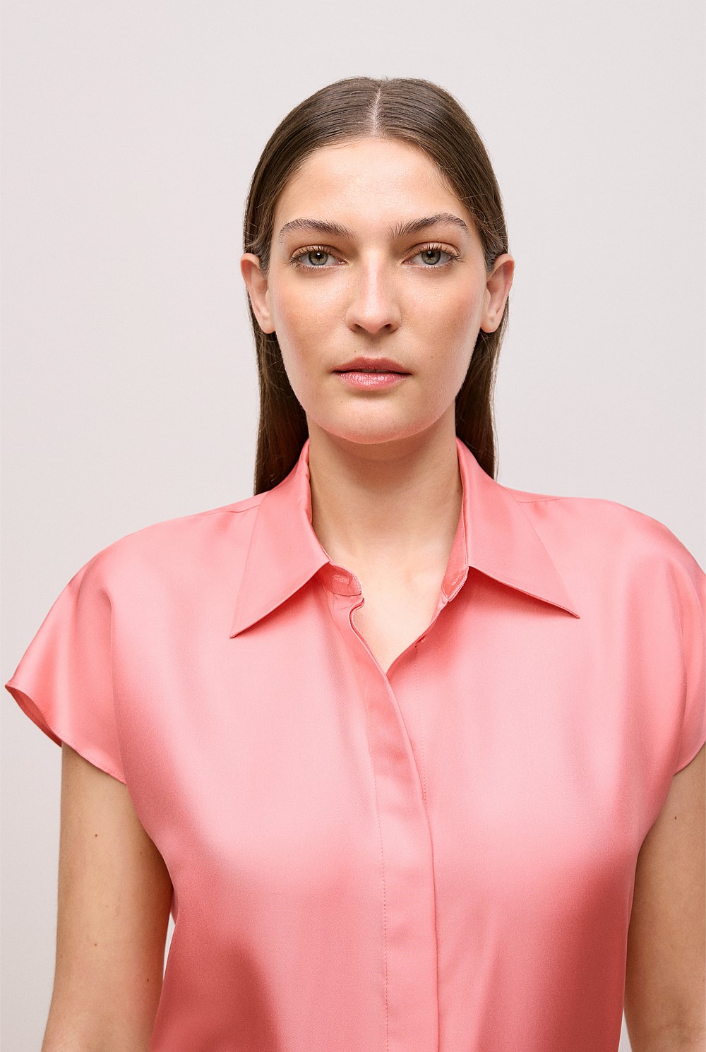 Silk Twill Cap Sleeve Shirt