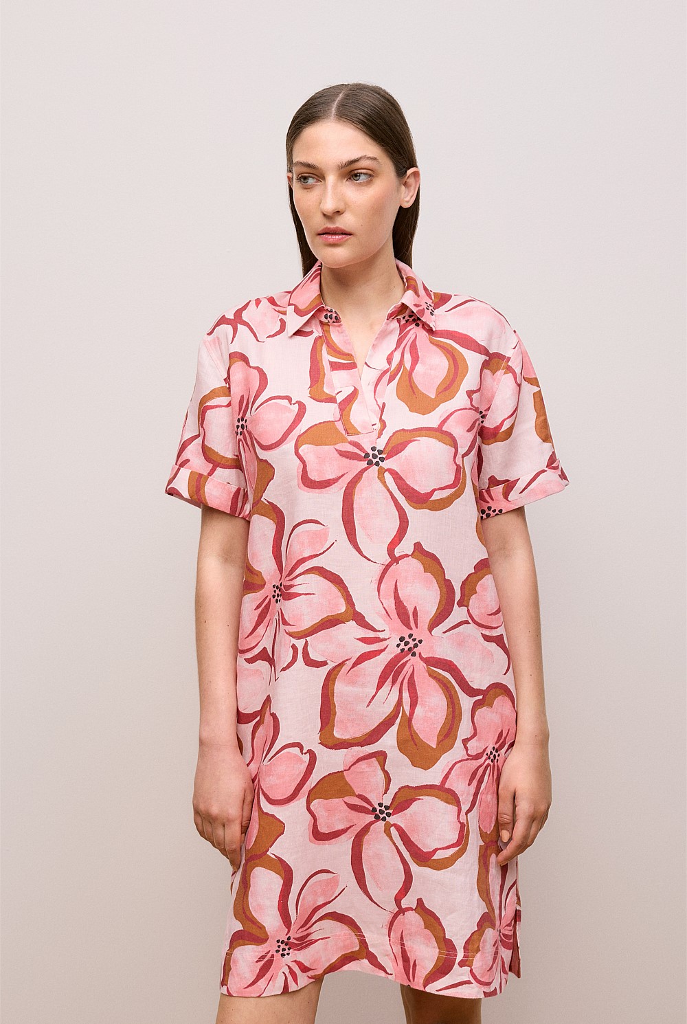 Peony Linen Popover Shift Dress