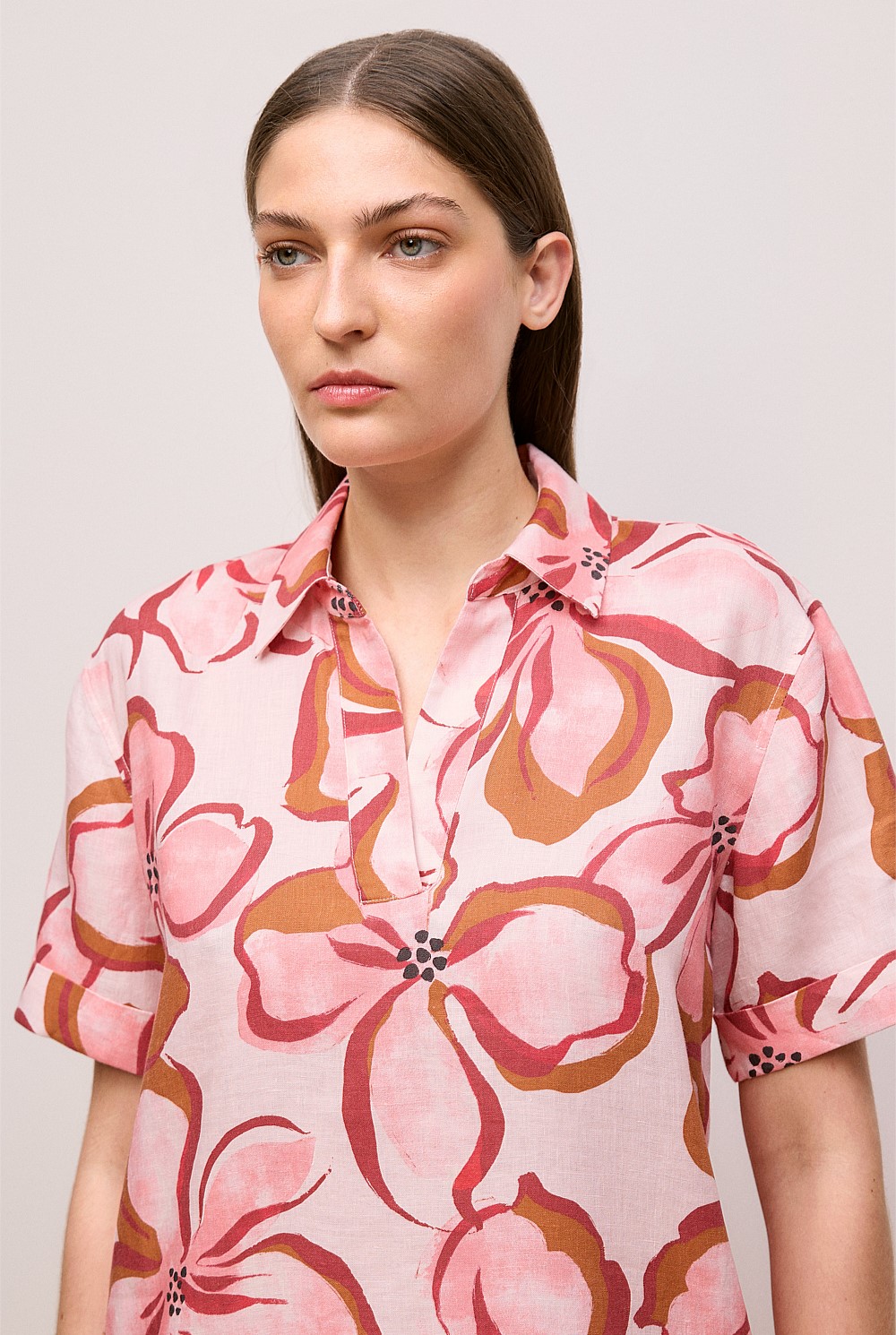 Peony Linen Popover Shift Dress