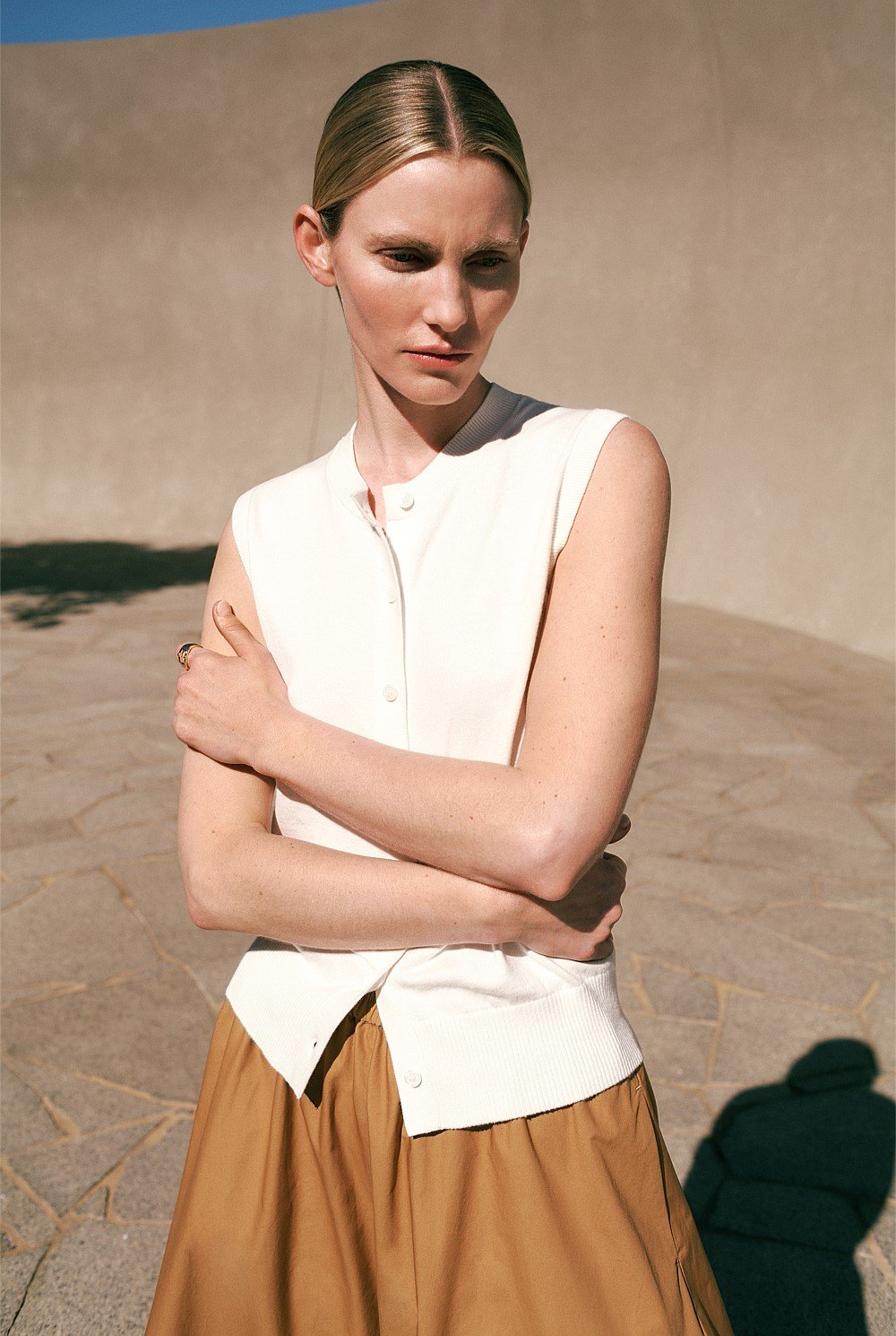 Cotton Cashmere Button Through Vest