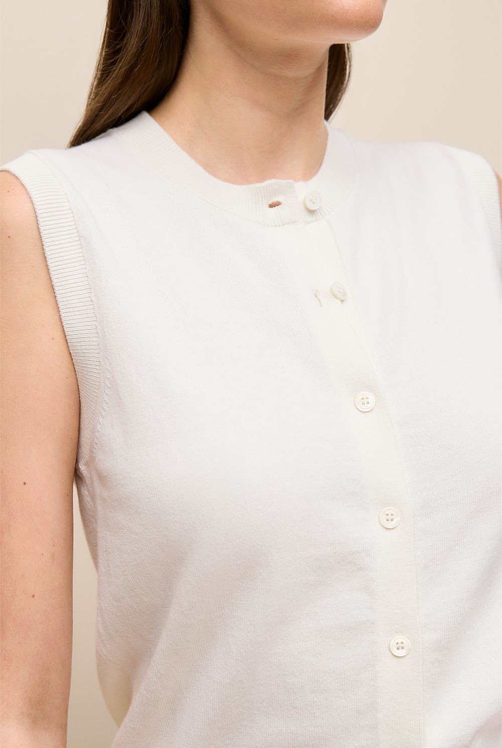 Cotton Cashmere Button Through Vest