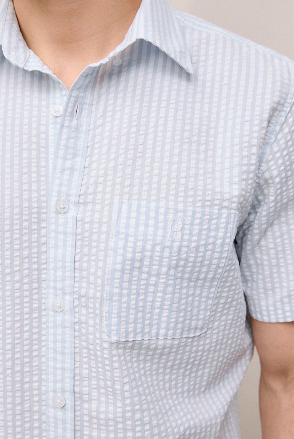 Regular Fit Seersucker Stripe Pocket Shirt