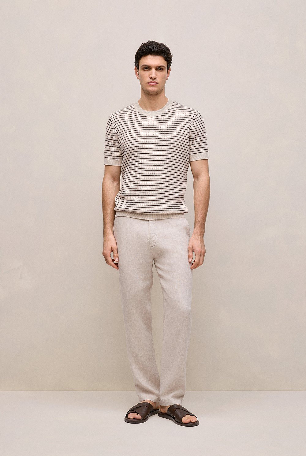Linen Cotton Rib Stripe Knit T-shirt
