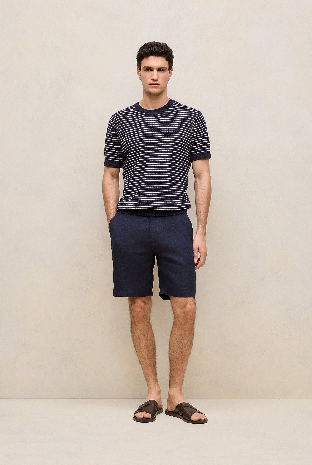 Linen Cotton Rib Stripe Knit T-shirt