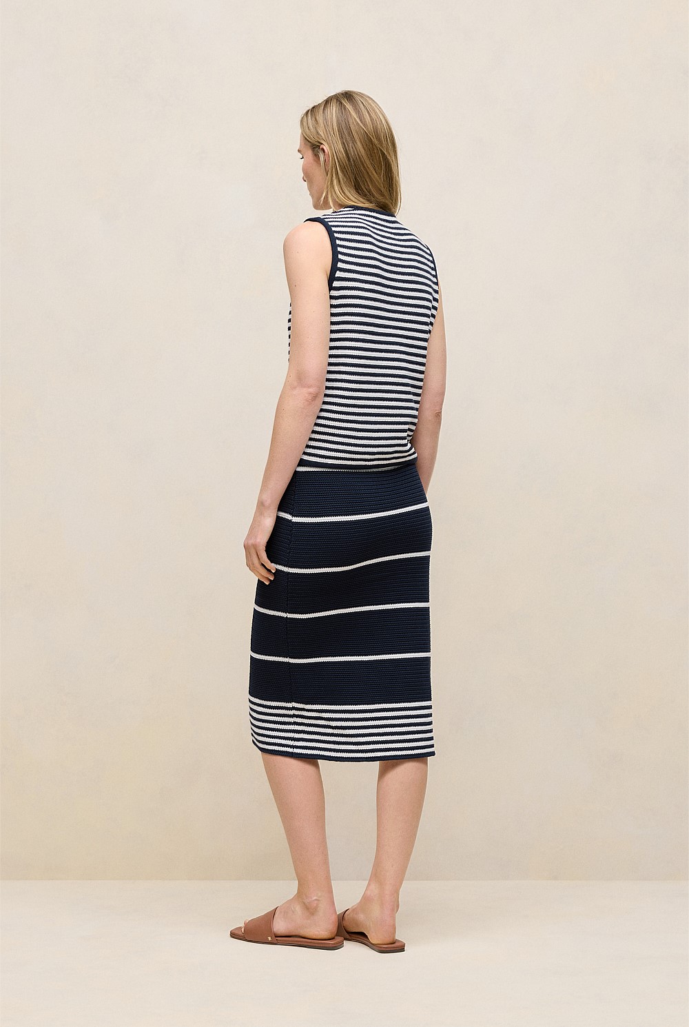 Mercerised Cotton Stripe Button Through Vest