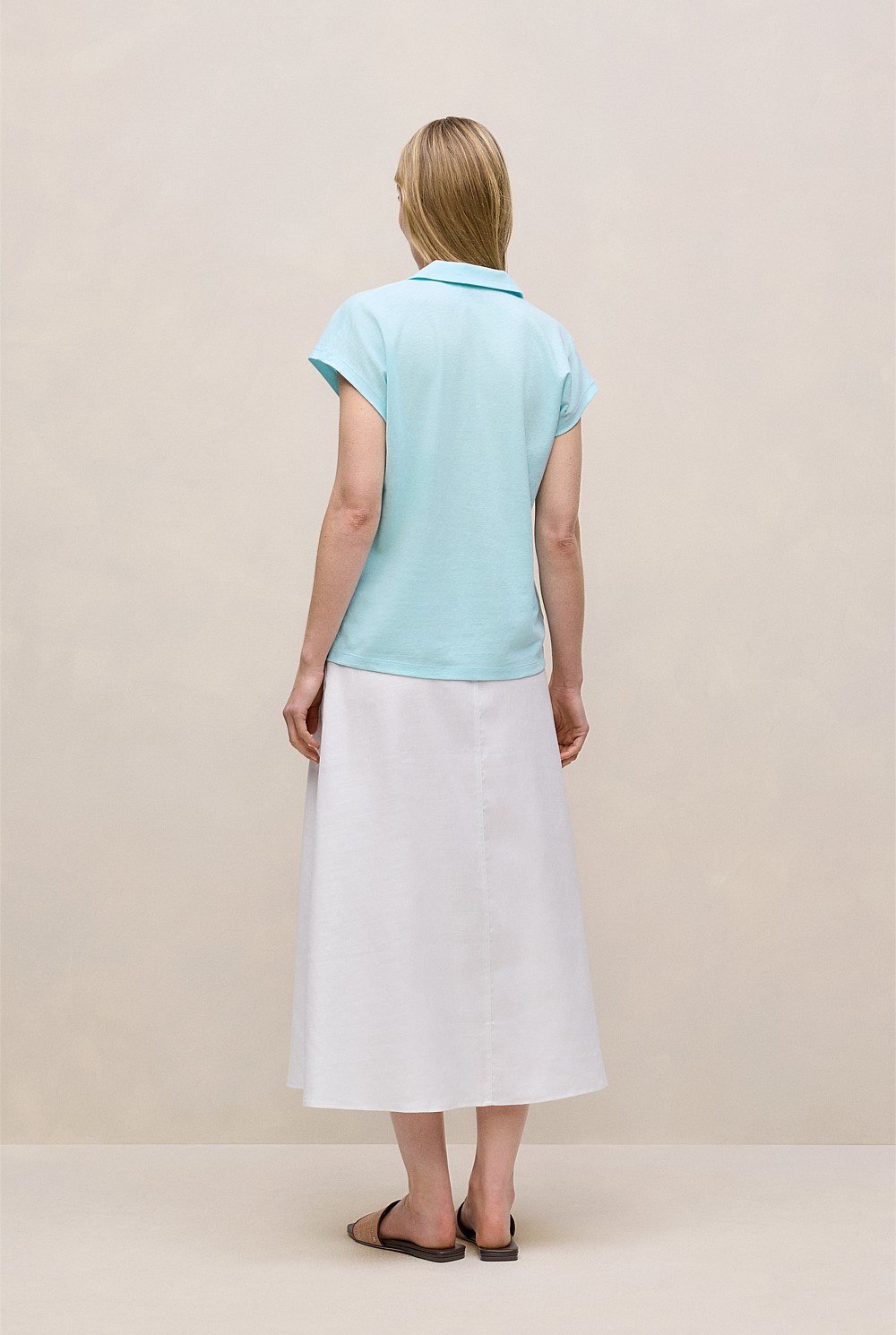 Linen Cotton Relaxed Cap Sleeve Polo
